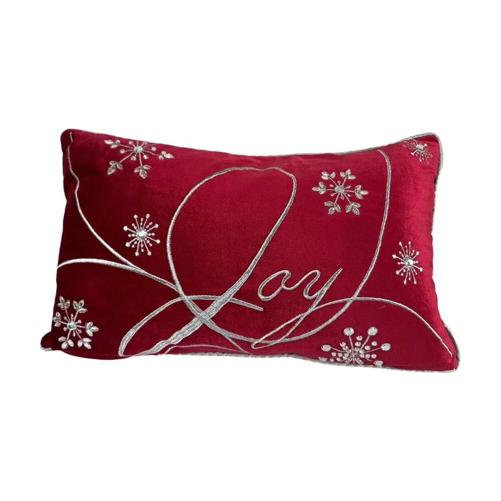 Pier 1 Imports Christmas Pillow Red Velvet Silver Snowflake Holiday Deco
